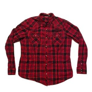 Harley Davidson Womens Plaid Corset Back Button Up Shirt Lace Up Embroidered